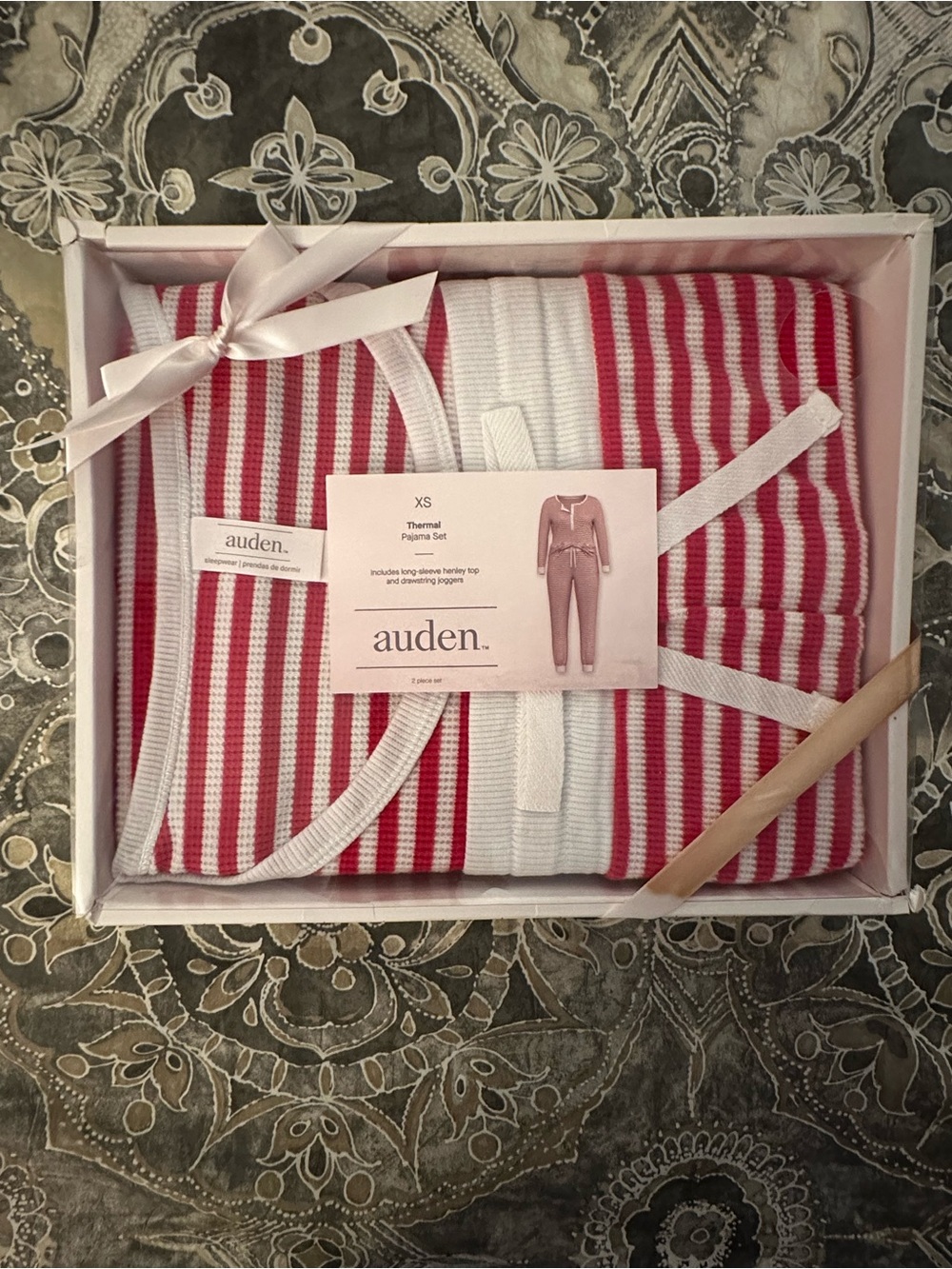 NIB- Auden Women's Red & White Striped Thermal Pajama Set